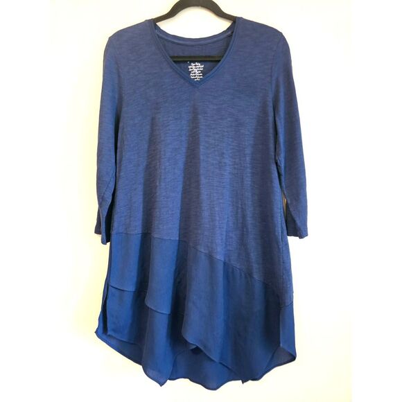 Chico's Tops - Chicos Travelers Asymmetrical Hem Top Tunic Sz 1 Navy Blue